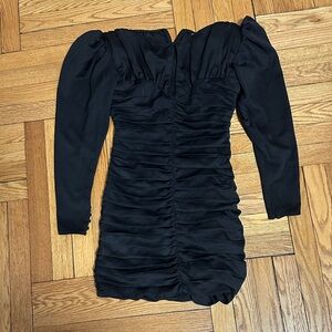 Zara Black Long Sleeve Ruched Dress